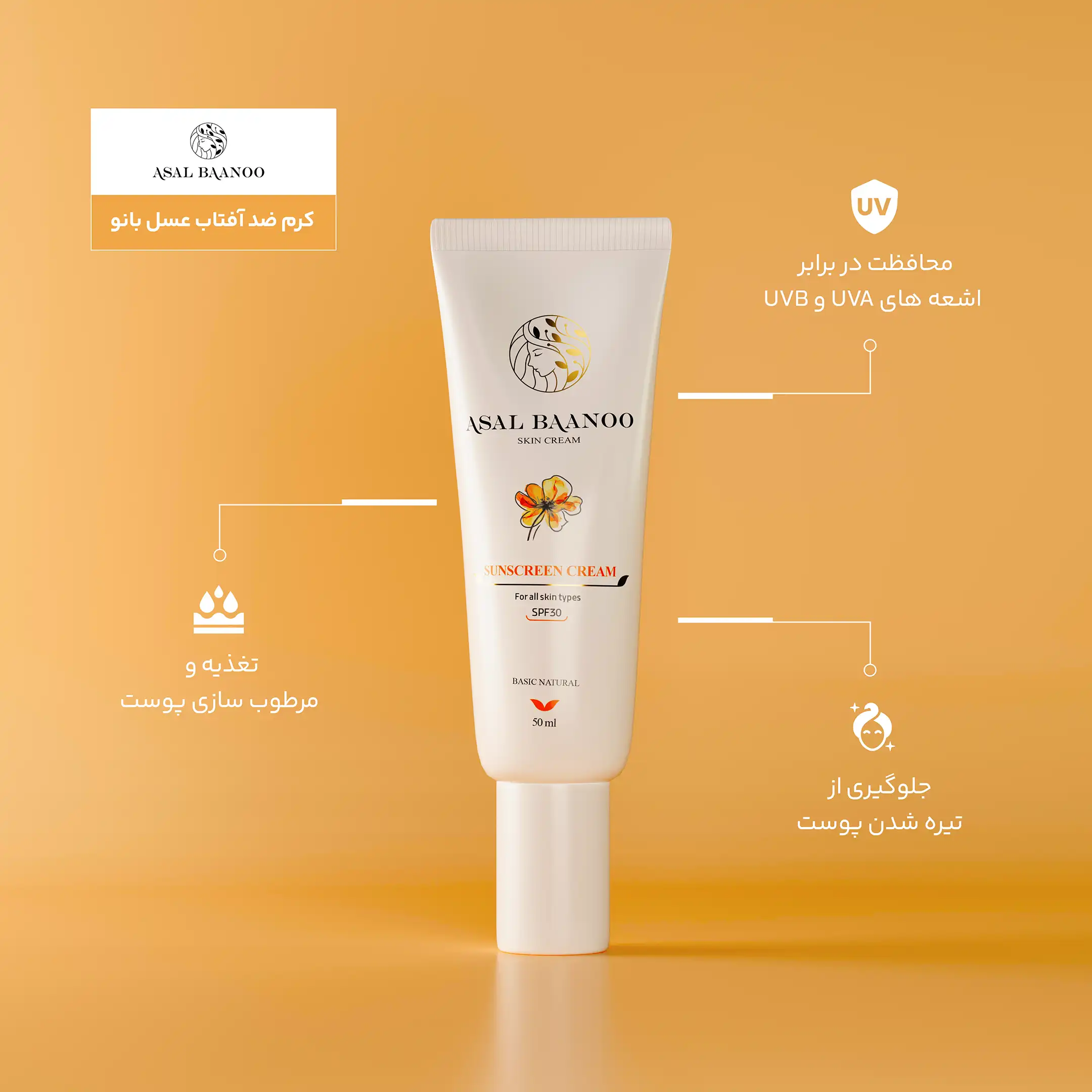 کرم ضد آفتاب عسل بانو SPF30 – بهترین ضد آفتاب گیاهی ایرانی| حجم 50 میلی لیتر - Image 2
